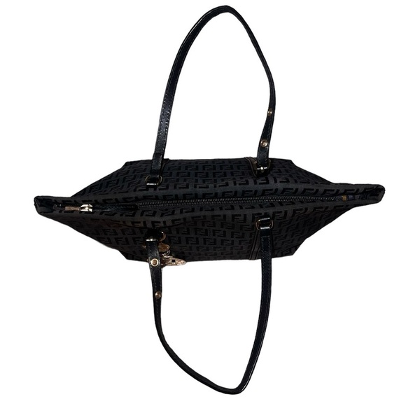 {EUC Fendi Black Zucchino Monogram Canvas Mini Tote Leather Handles Charm} - Picture 3 of 16